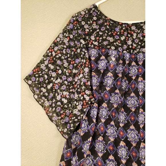 Mason +‎ Mackenzie Shirt Womens Small Black Floral Round Neck Blouse Pullover - Picture 4 of 7